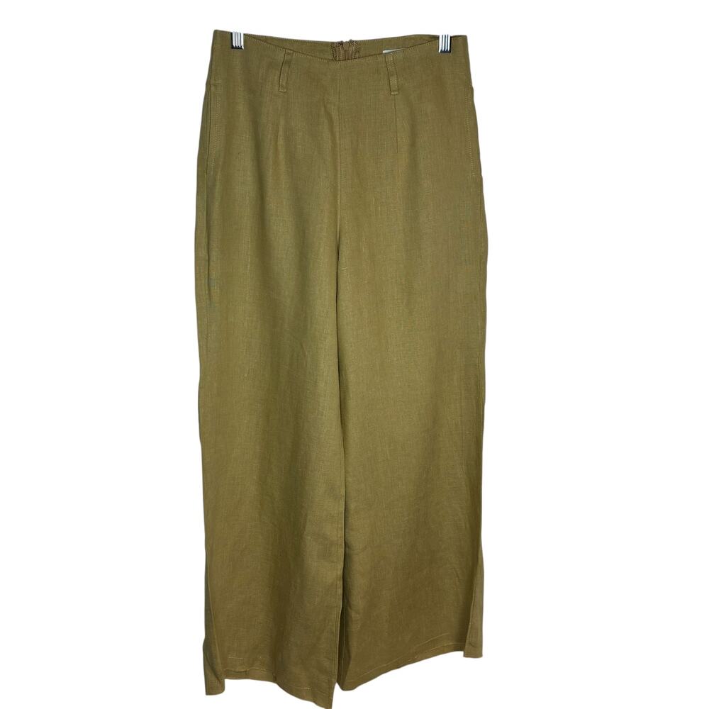 Faithfull the Brand Womens Size 4 Messina Tan Linen Pants Wide Leg Raw Hem